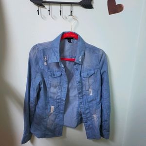 Distressed Denim Look Blouse Jacket Cardigan